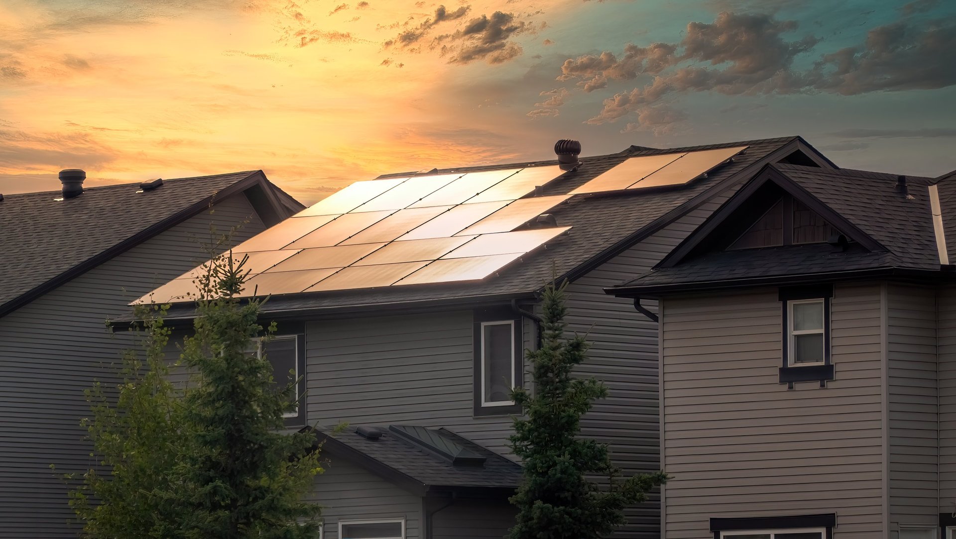 Residential solar panel installation on a home