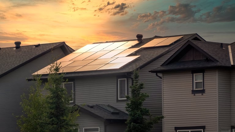 Modern residential home with solar panels